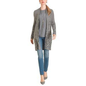 Chico’s Gray Animal-Print Embellished Jacquard Cardigan Size Medium Size 1